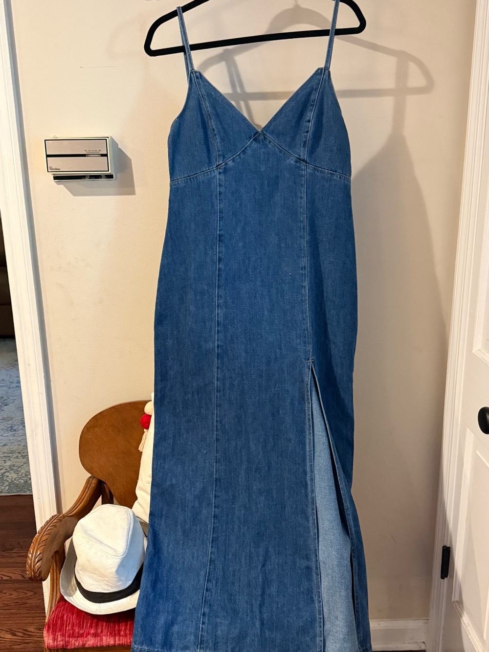 Lulu's Blue Denim Maxi Slip Dress with Side Slit
